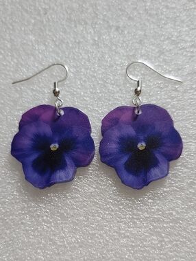 Hand Crafted Purple Pansy Drop Earrings